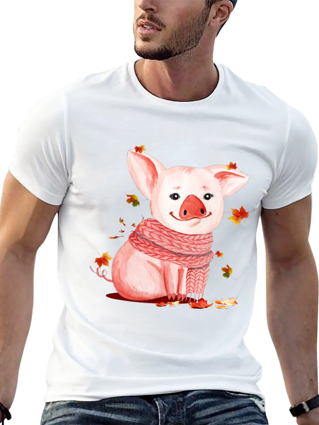 Pig with Scarf Graphic T-Shirt - Autumn Ready