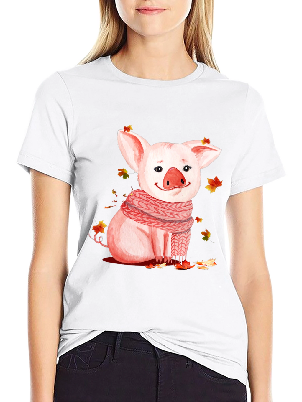 Pig with Scarf Graphic T-Shirt - Autumn Ready