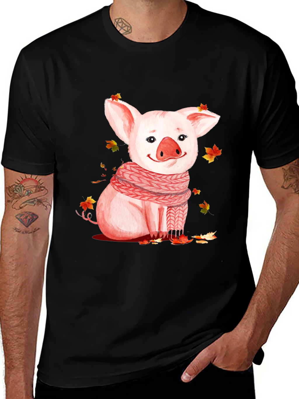 Pig with Scarf Graphic T-Shirt - Autumn Ready