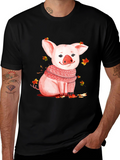 Pig with Scarf Graphic T-Shirt - Autumn Ready