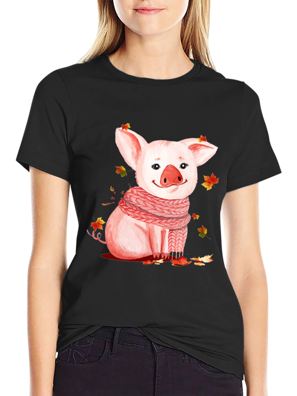 Pig with Scarf Graphic T-Shirt - Autumn Ready