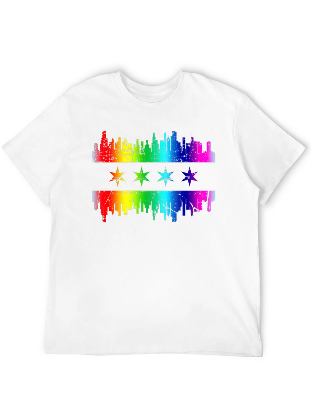 Chicago Pride T-Shirt Rainbow Skyline & Stars Graphic Tee
