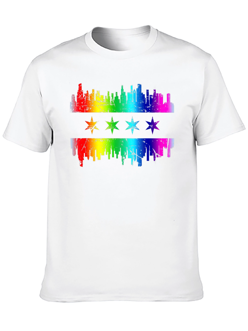 Chicago Pride T-Shirt Rainbow Skyline & Stars Graphic Tee