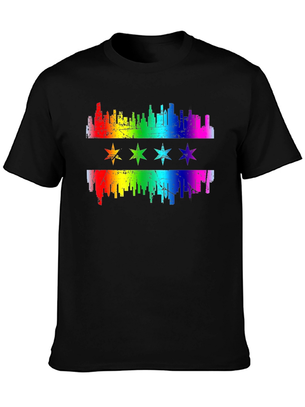 Chicago Pride T-Shirt Rainbow Skyline & Stars Graphic Tee