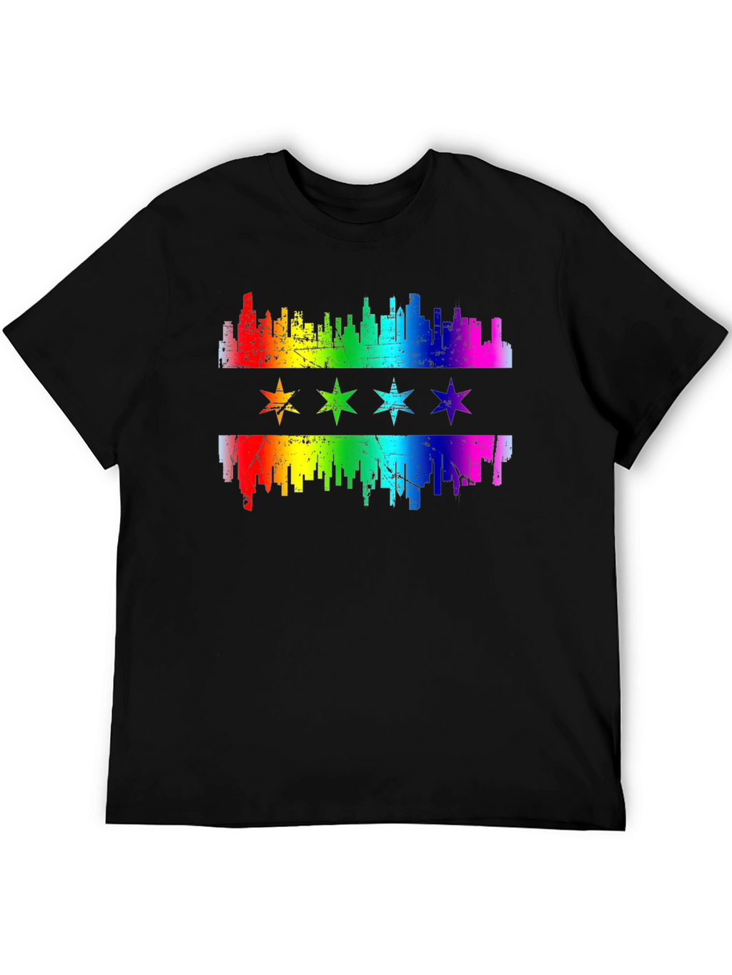 Chicago Pride T-Shirt Rainbow Skyline & Stars Graphic Tee