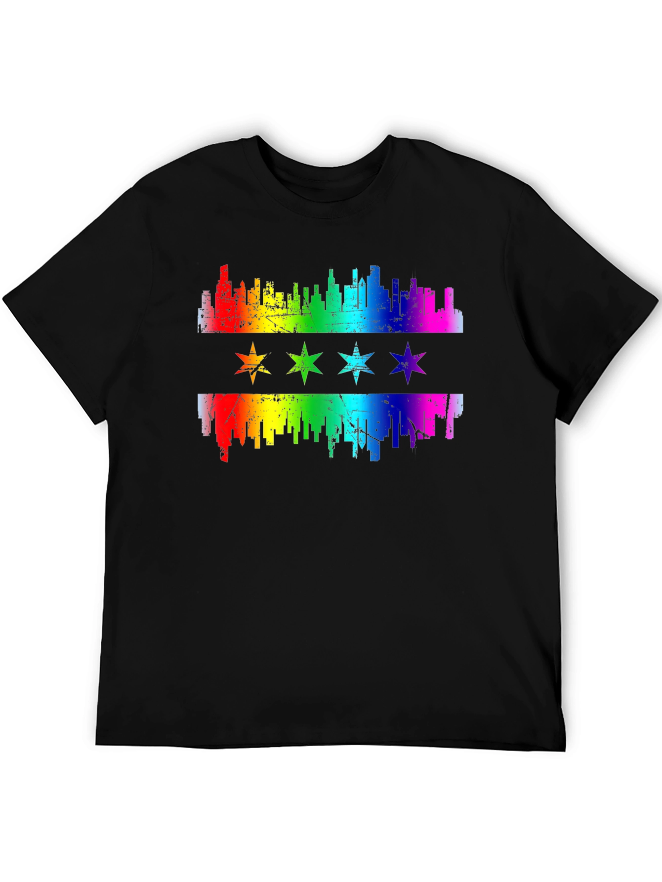 Chicago Pride T-Shirt Rainbow Skyline & Stars Graphic Tee