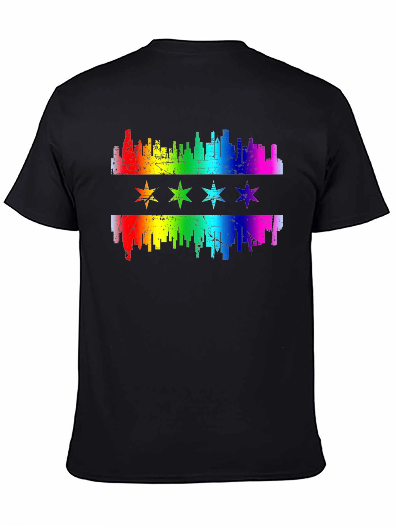 Chicago Pride T-Shirt Rainbow Skyline & Stars Graphic Tee