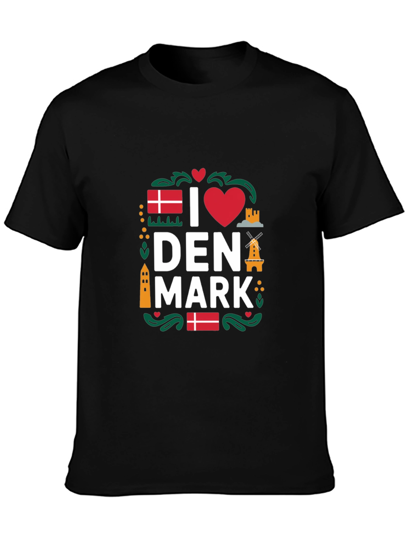 I Love Denmark T-Shirt - Black Cotton Tee