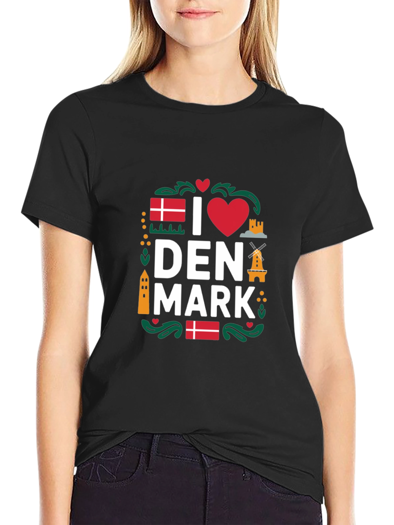 I Love Denmark T-Shirt - Black Cotton Tee