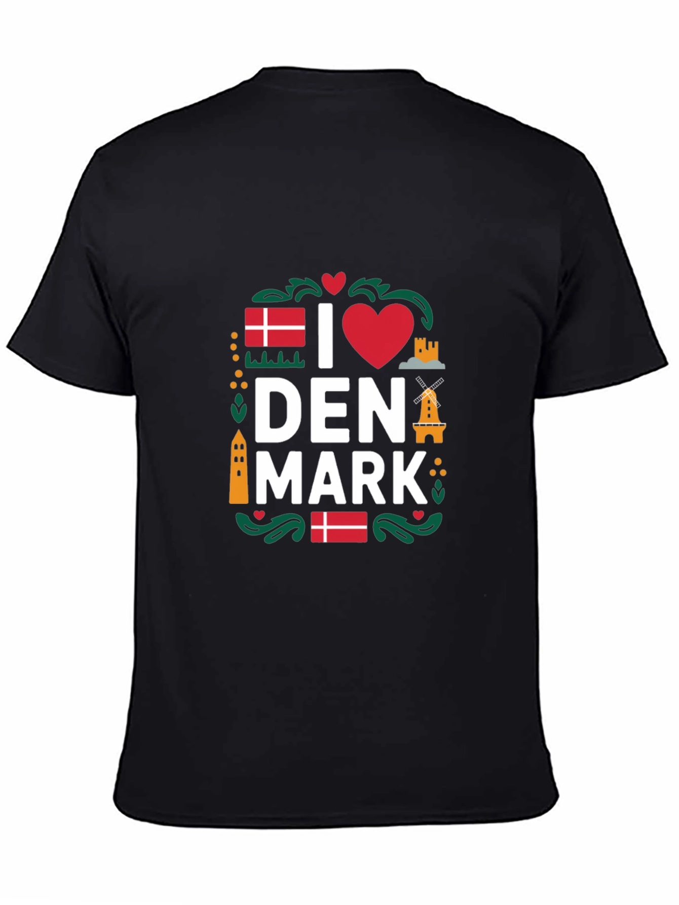 I Love Denmark T-Shirt - Black Cotton Tee