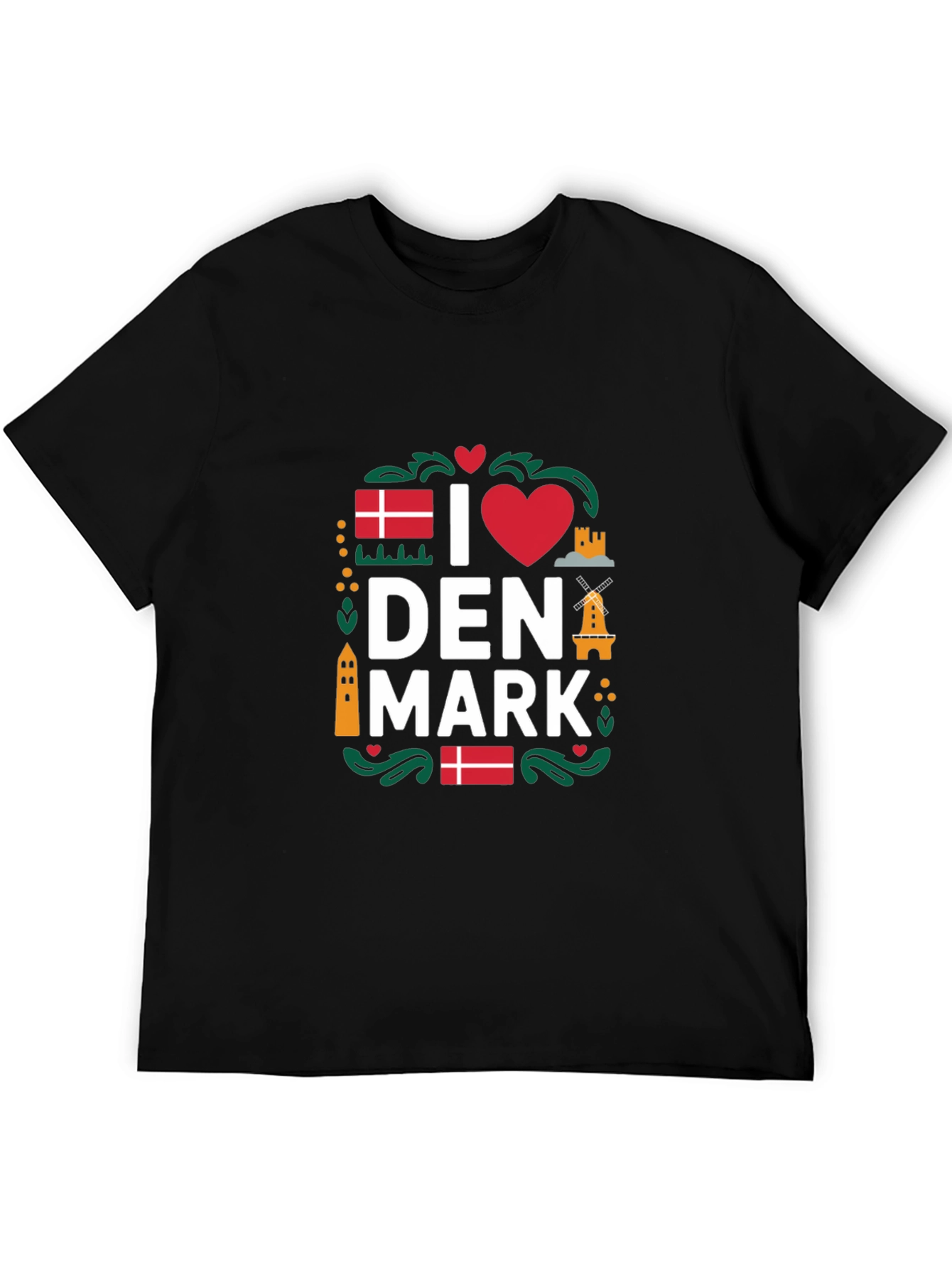 I Love Denmark T-Shirt - Black Cotton Tee