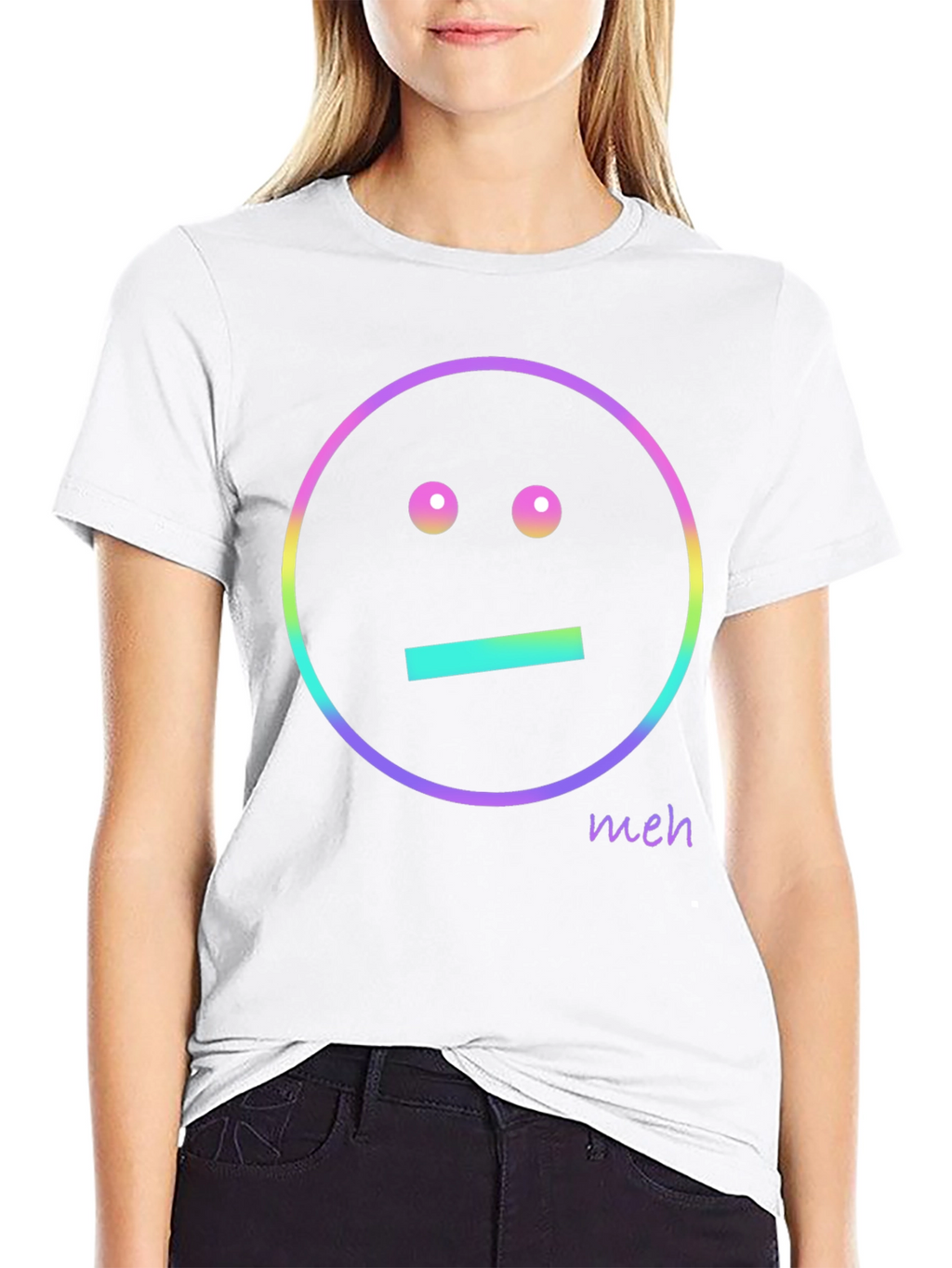 Meh Emoji Graphic T-Shirt - Black Casual Tee