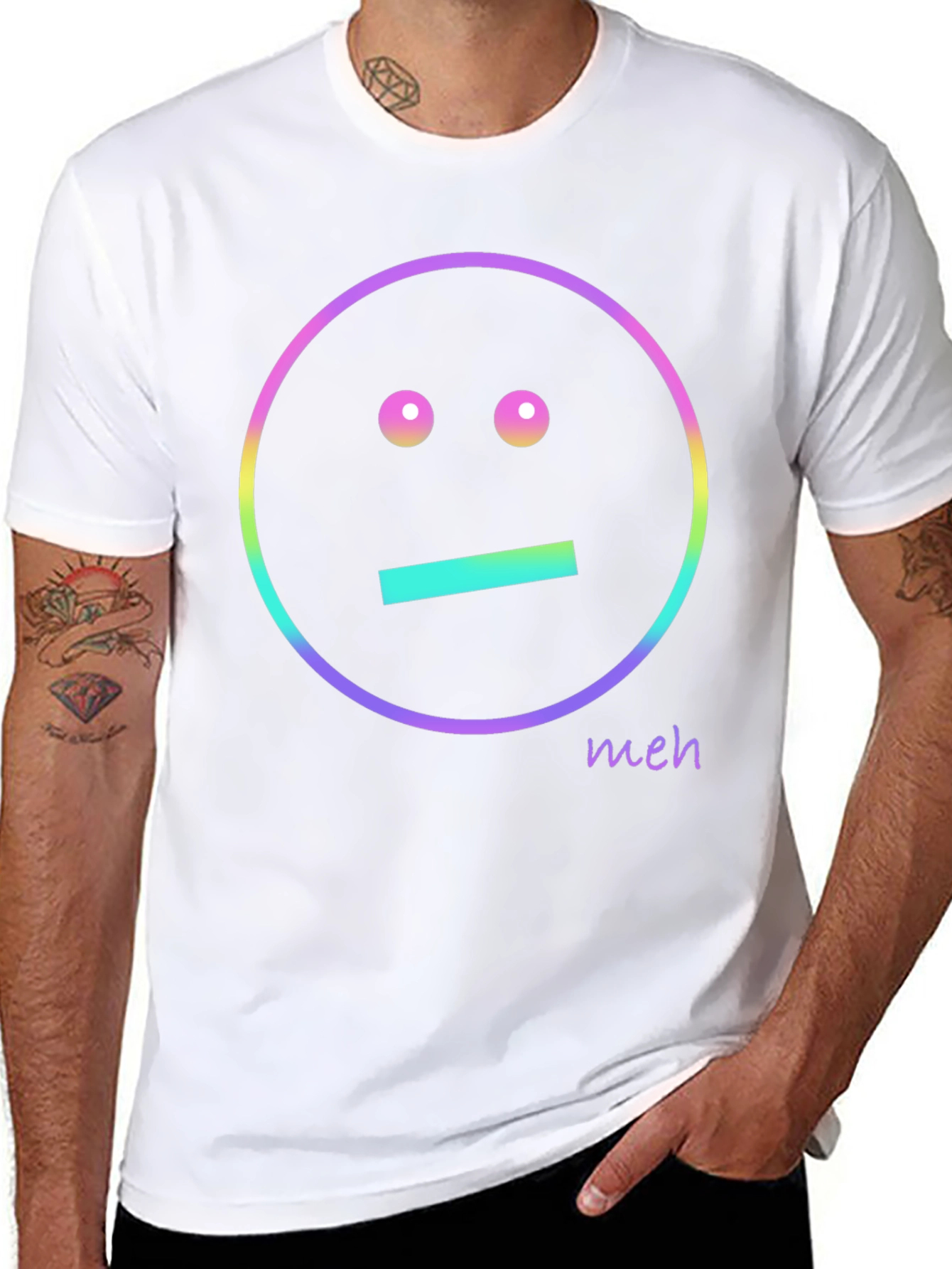 Meh Emoji Graphic T-Shirt - Black Casual Tee