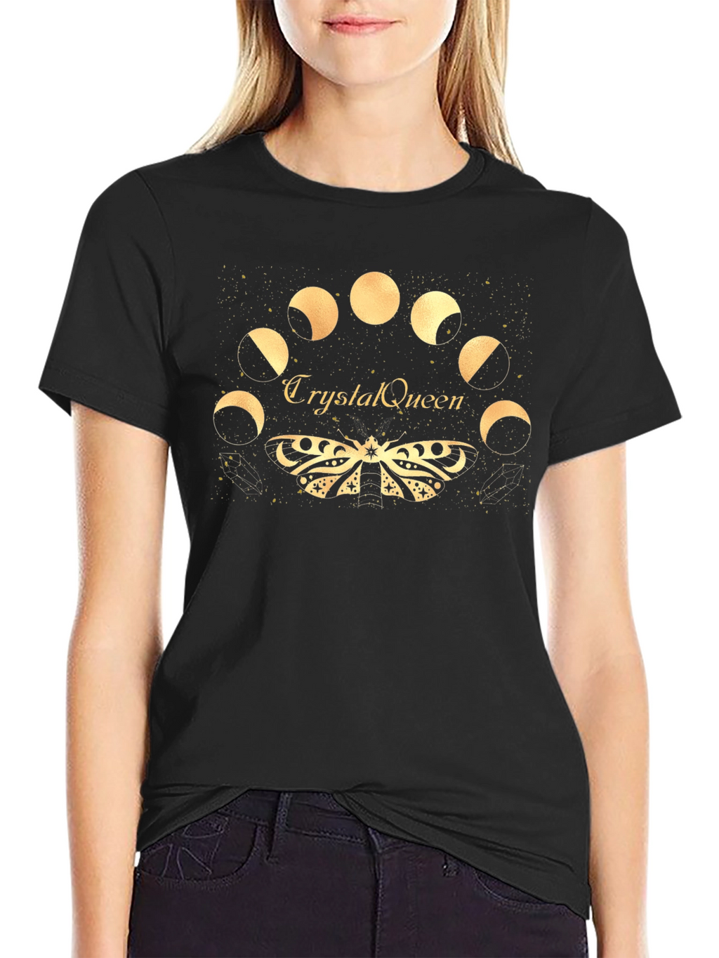 Crystal Queen Lunar Moth Black T-Shirt
