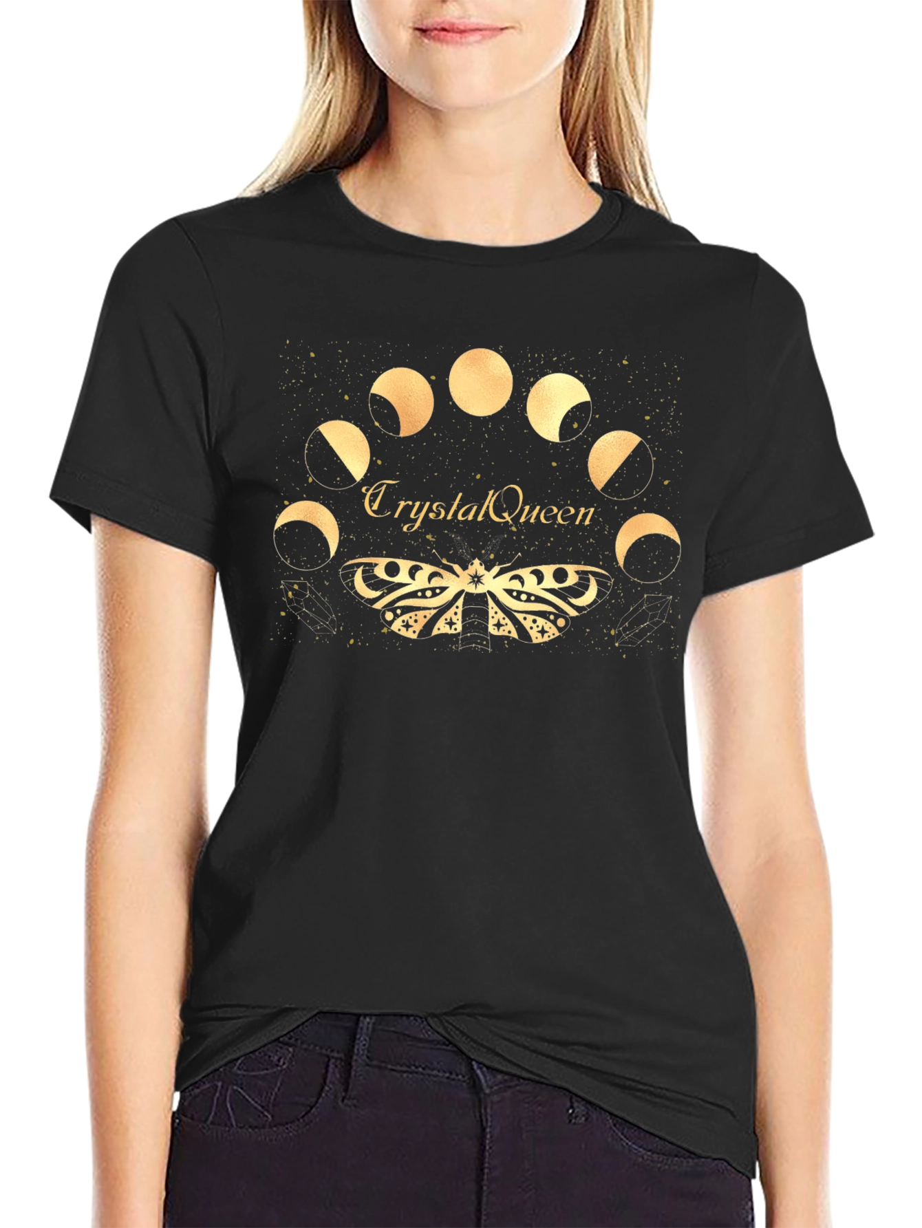 Crystal Queen Lunar Moth Black T-Shirt