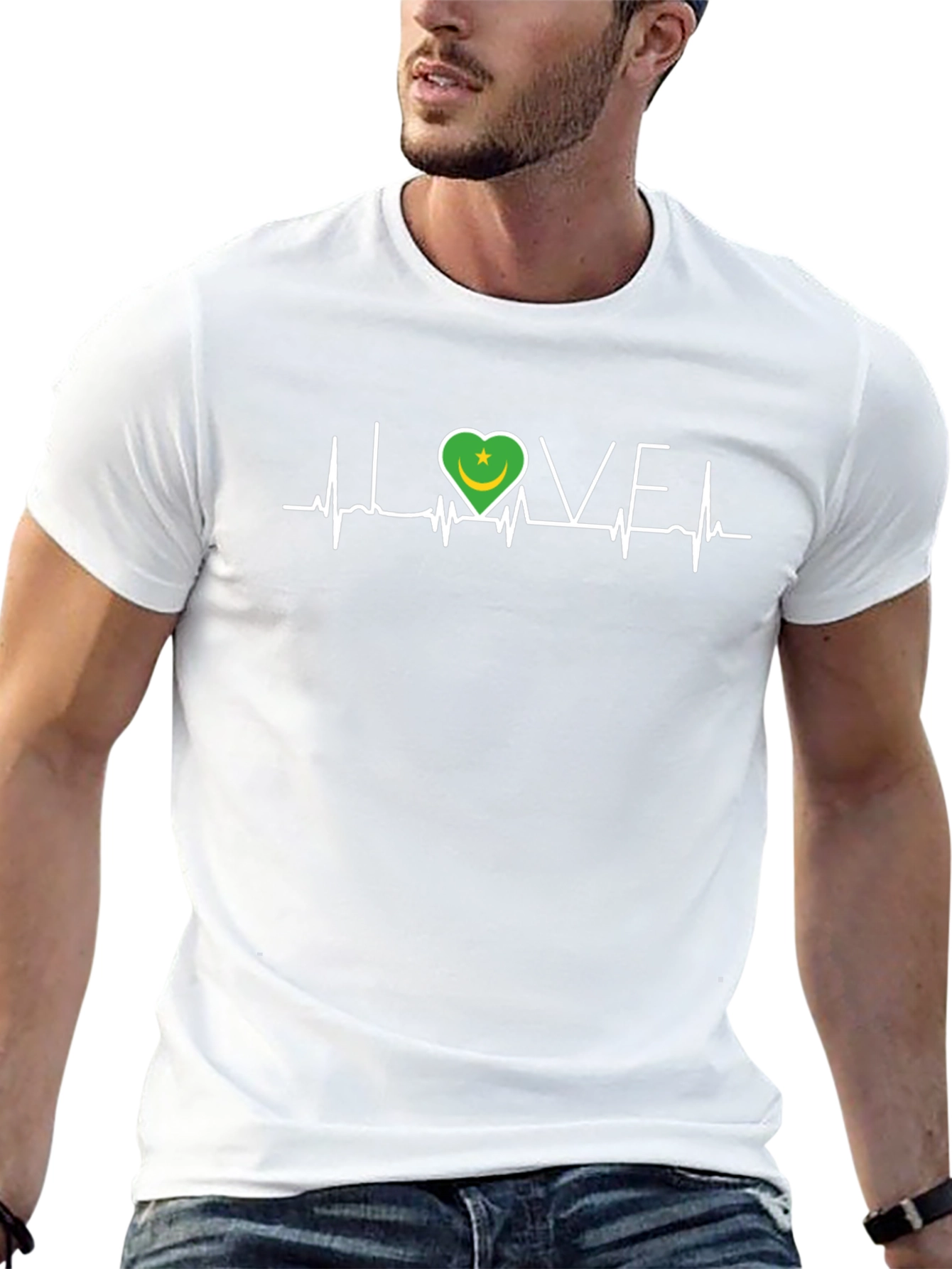 I Love Mauritania T-Shirt Country Flag Heartbeat Tee