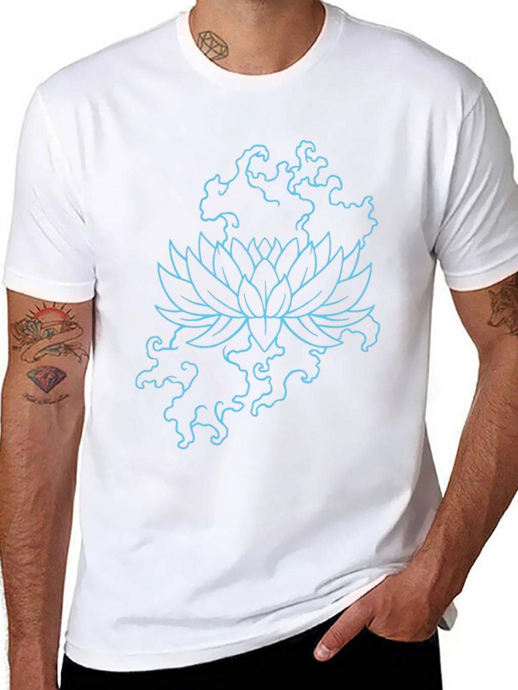 Lotus Flower Graphic Print Tee - Black