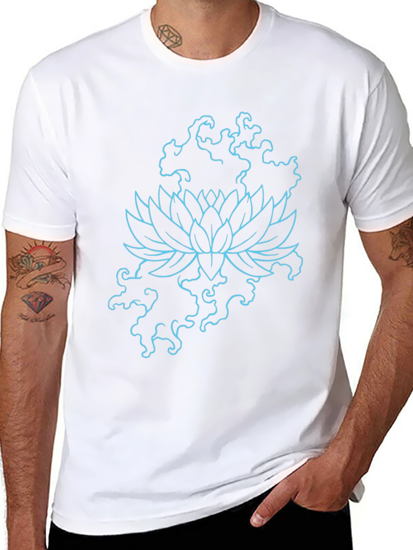 Lotus Flower Graphic Print Tee - Black