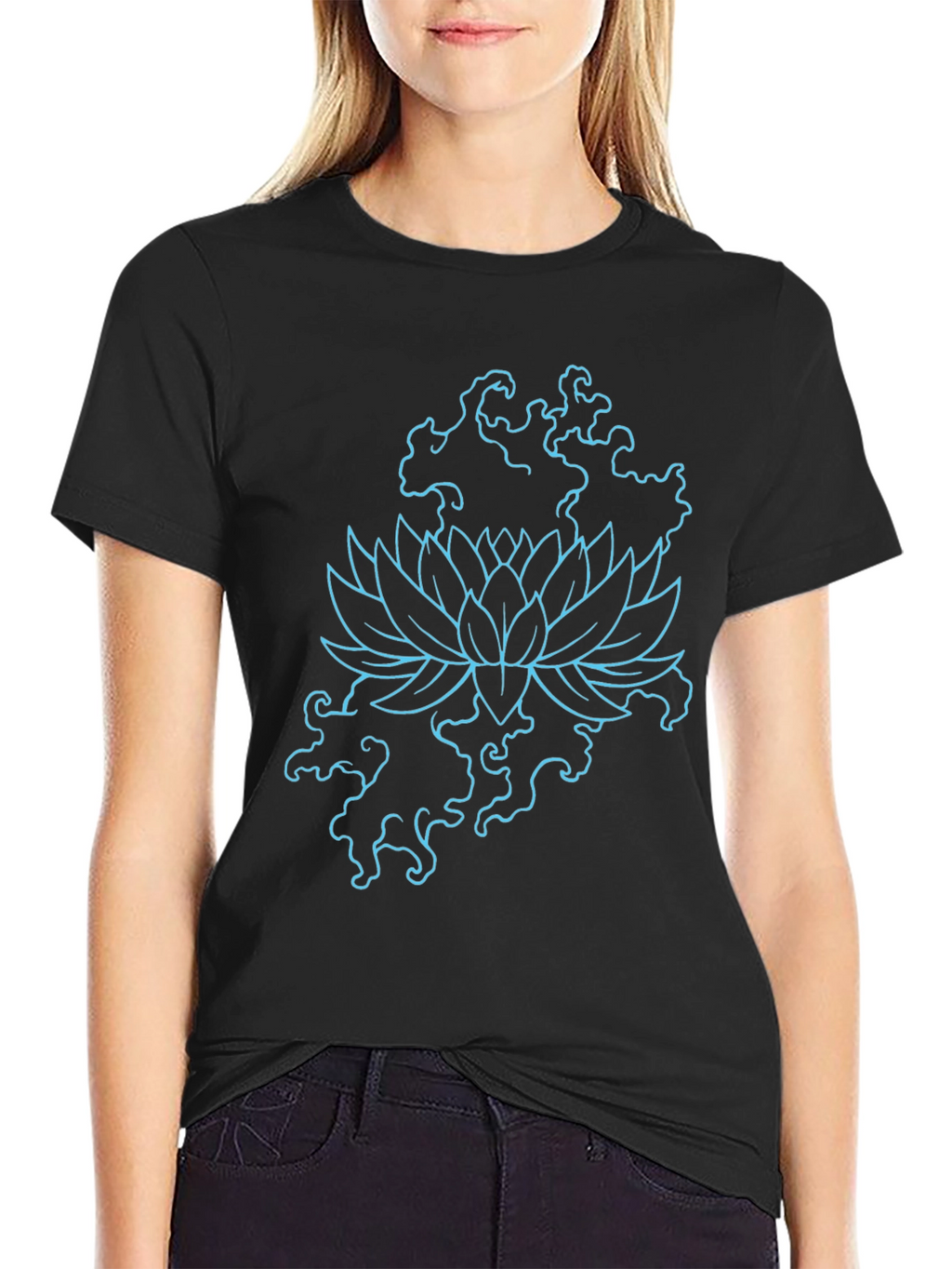 Lotus Flower Graphic Print Tee - Black