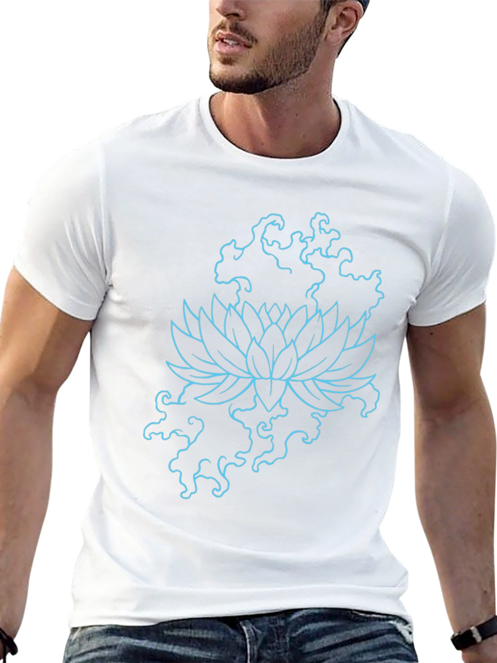 Lotus Flower Graphic Print Tee - Black