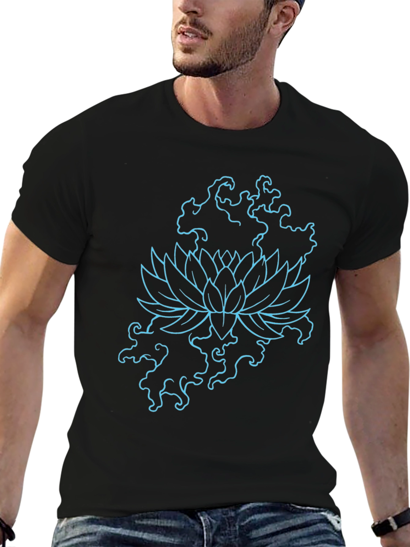 Lotus Flower Graphic Print Tee - Black