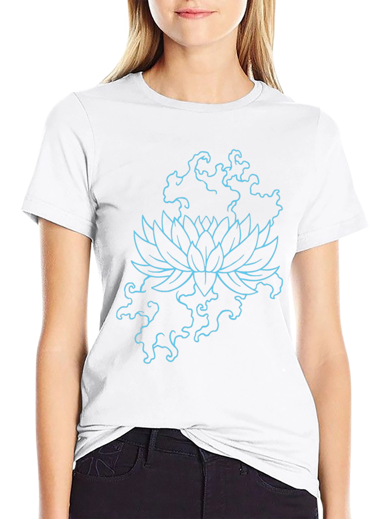 Lotus Flower Graphic Print Tee - Black