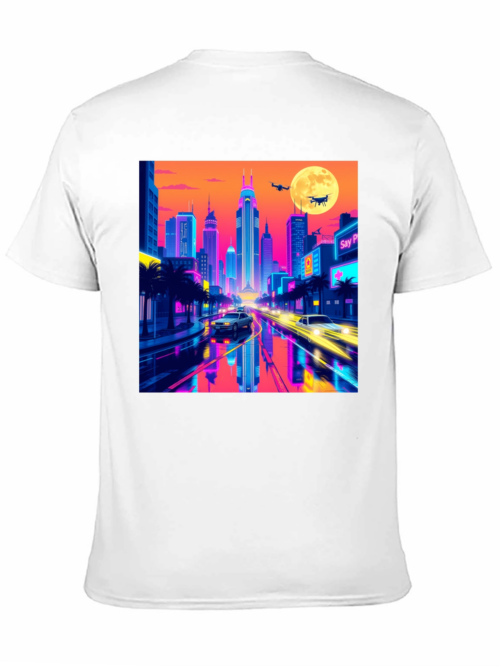 Neon Cityscape T-Shirt - Retro Futuristic Style