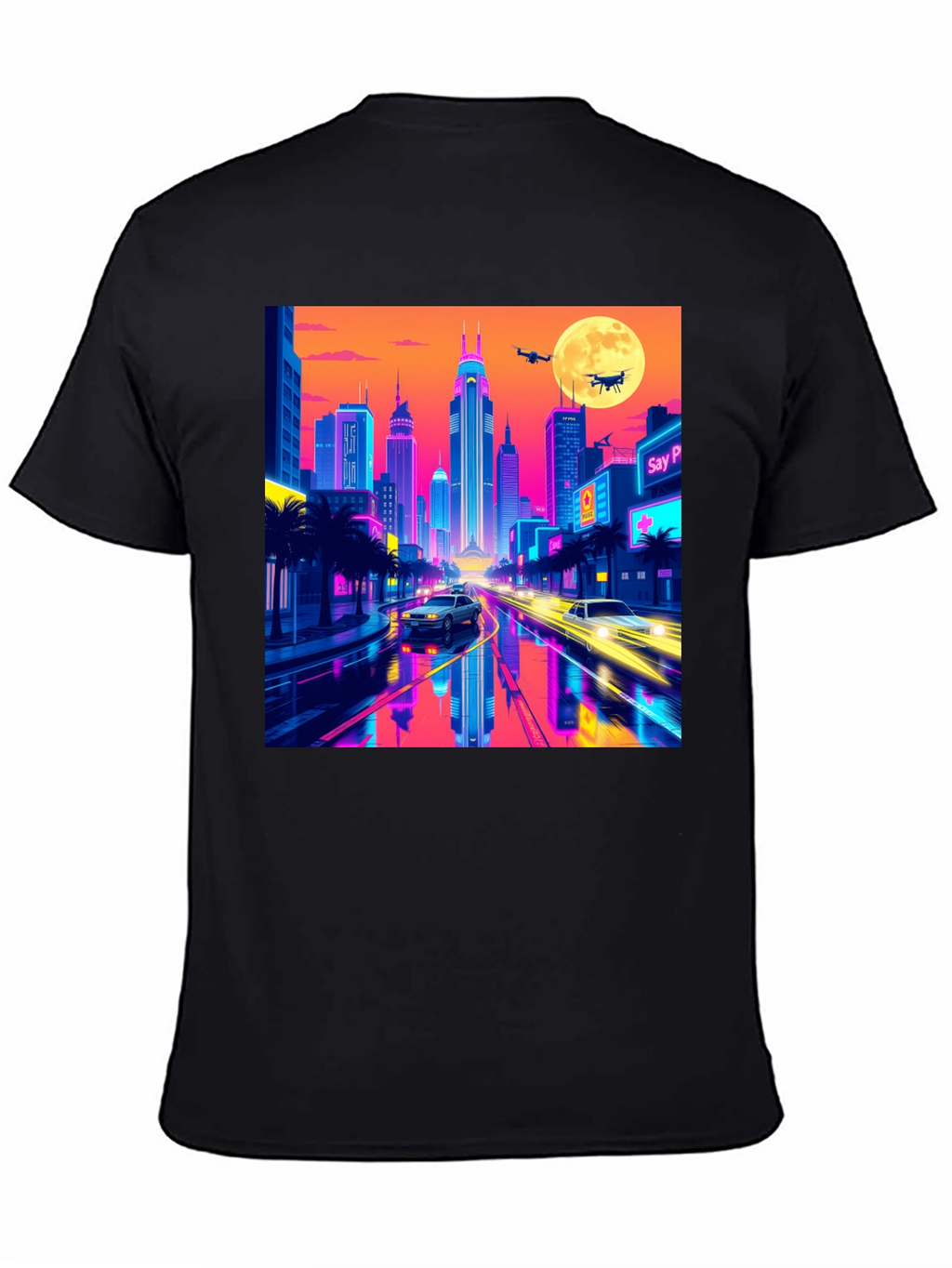 Neon Cityscape T-Shirt - Retro Futuristic Style