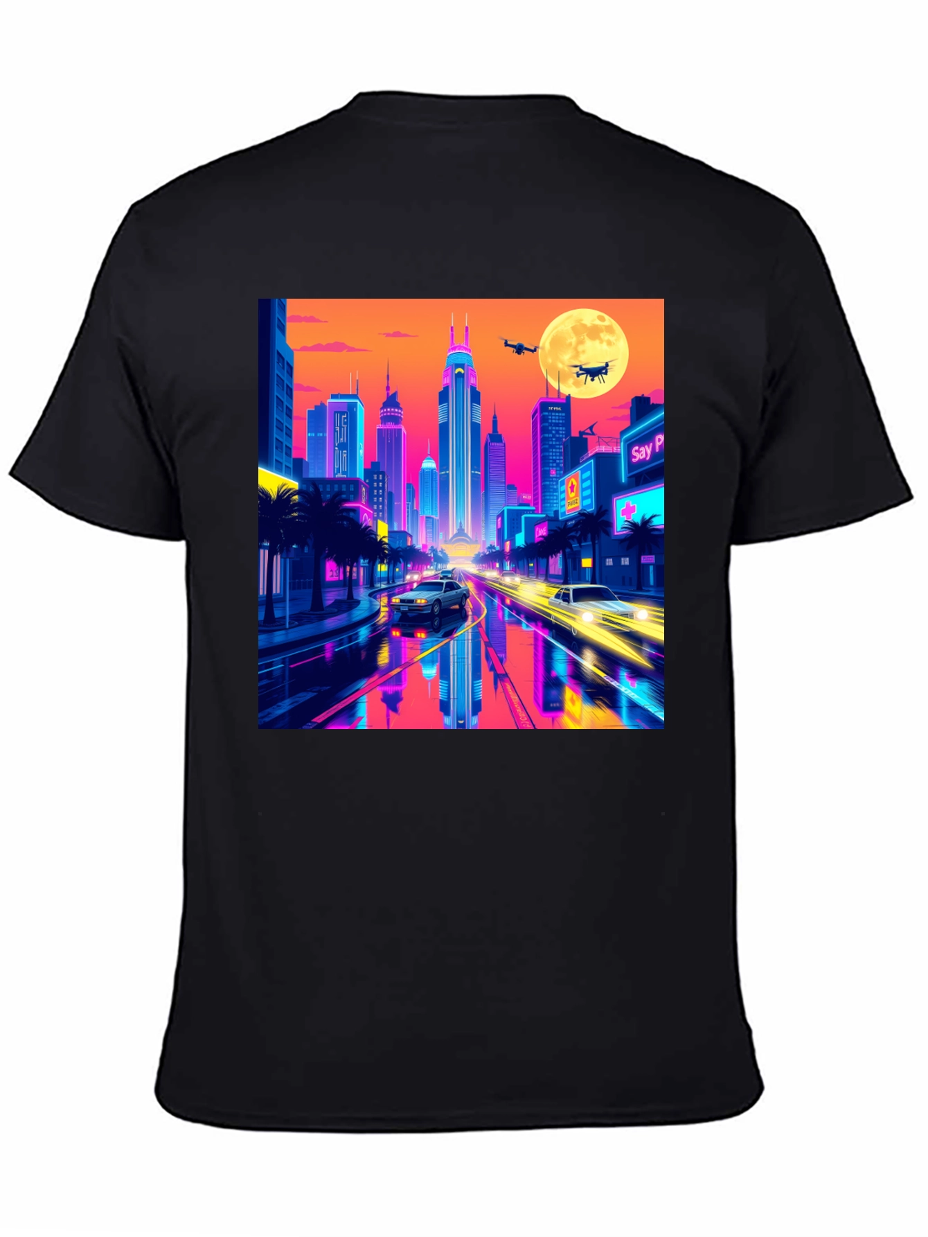Neon Cityscape T-Shirt - Retro Futuristic Style
