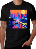 Neon Cityscape T-Shirt - Retro Futuristic Style