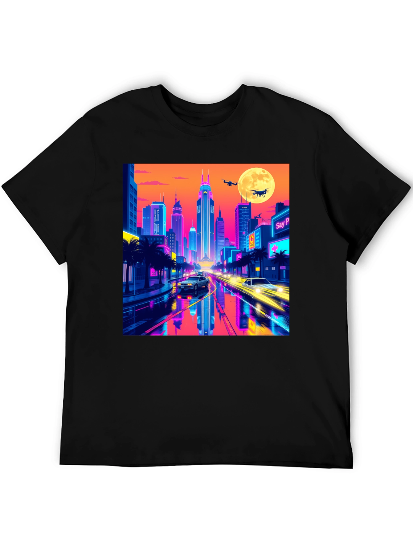 Neon Cityscape T-Shirt - Retro Futuristic Style