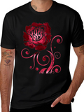 Rose Graphic Print Black Crew Neck T-Shirt