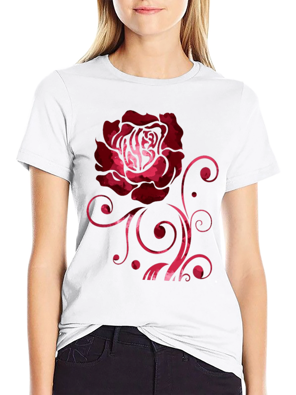 Rose Graphic Print Black Crew Neck T-Shirt