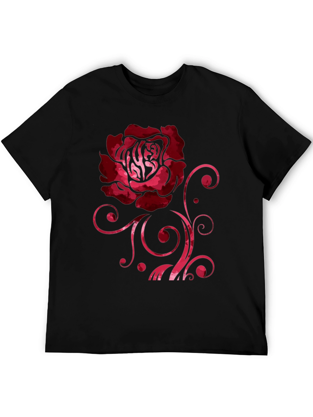 Rose Graphic Print Black Crew Neck T-Shirt