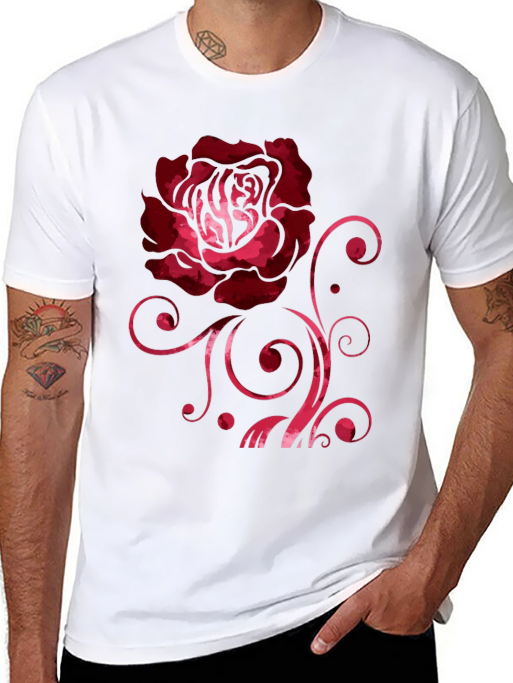 Rose Graphic Print Black Crew Neck T-Shirt