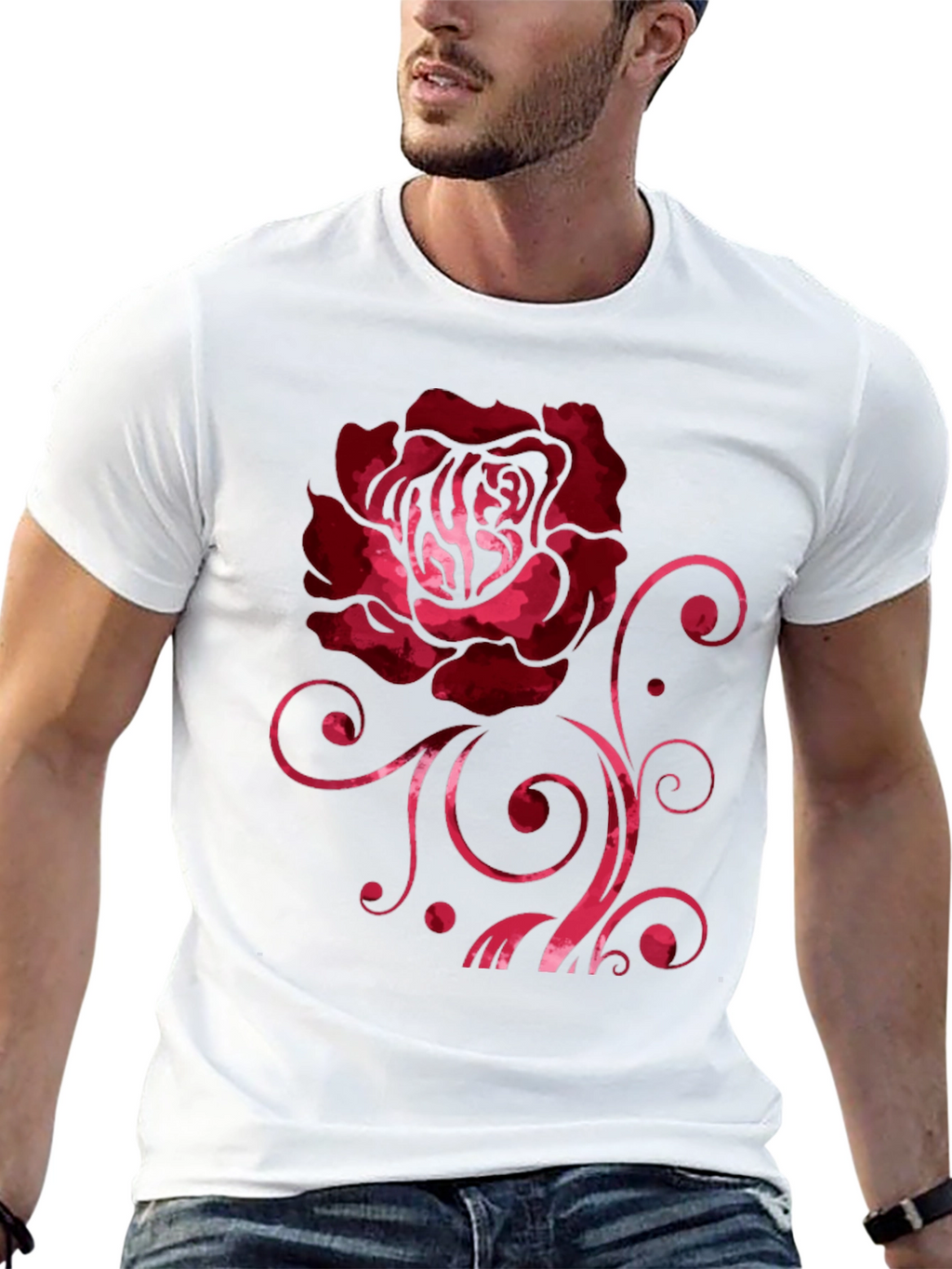 Rose Graphic Print Black Crew Neck T-Shirt