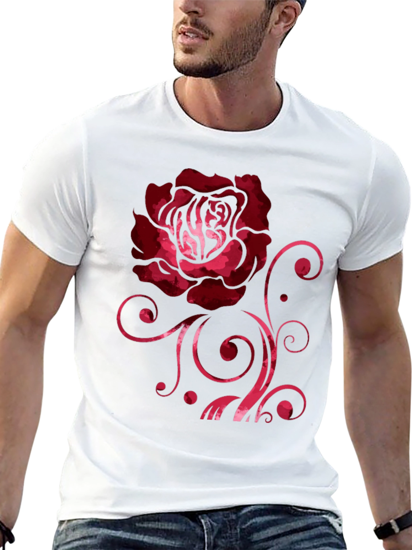 Rose Graphic Print Black Crew Neck T-Shirt