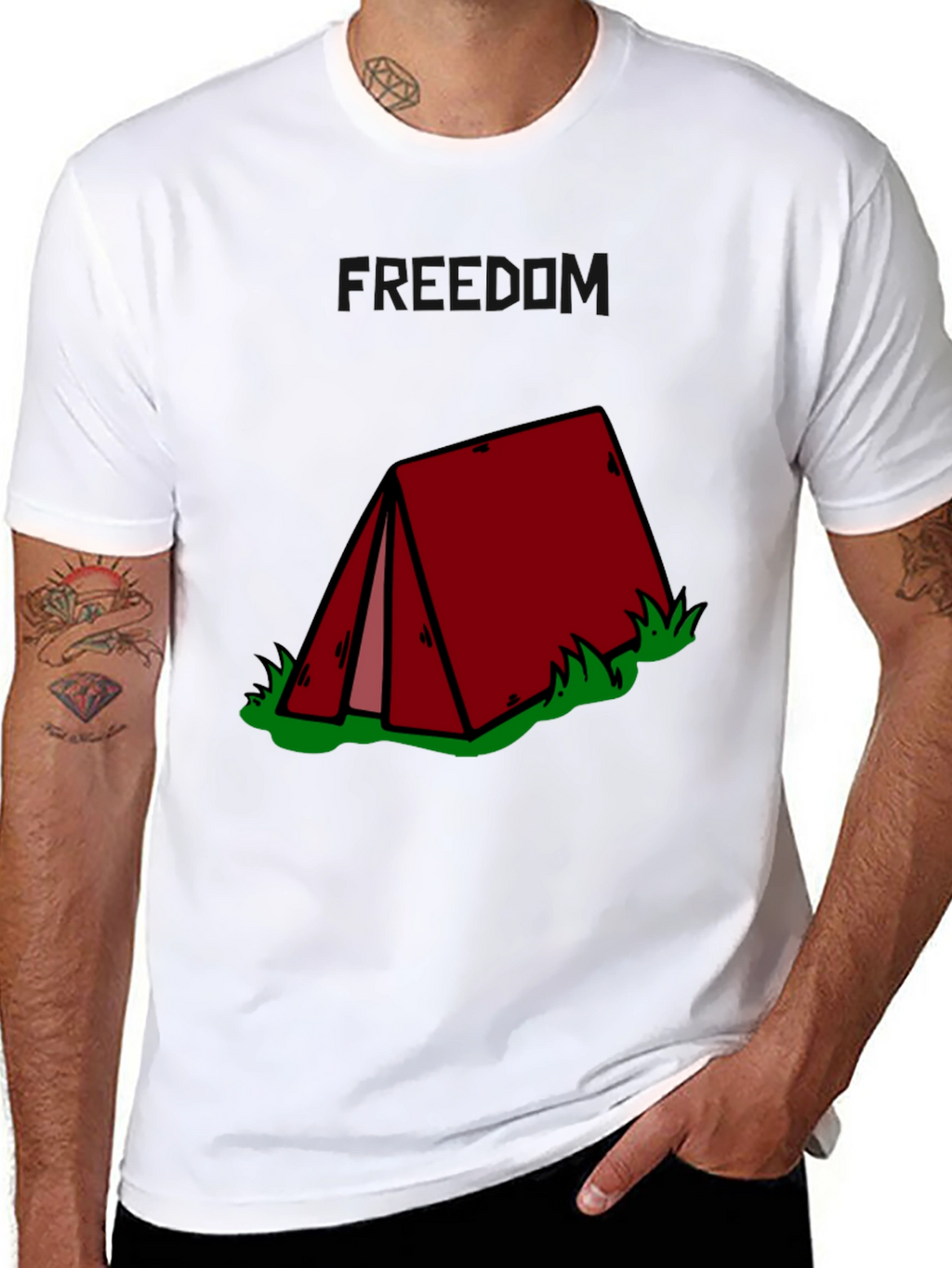 Camping Tent Graphic Tee - Black Cotton T-Shirt