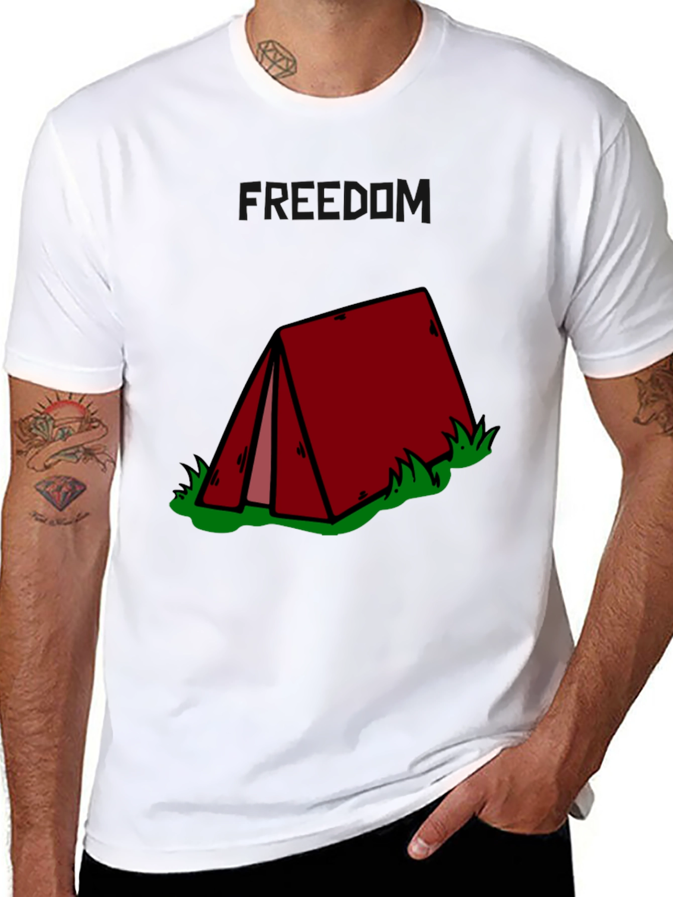 Camping Tent Graphic Tee - Black Cotton T-Shirt