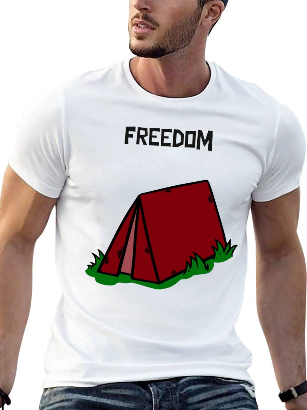 Camping Tent Graphic Tee - Black Cotton T-Shirt