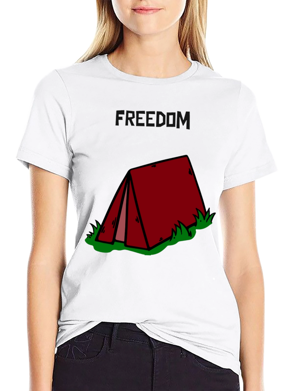 Camping Tent Graphic Tee - Black Cotton T-Shirt