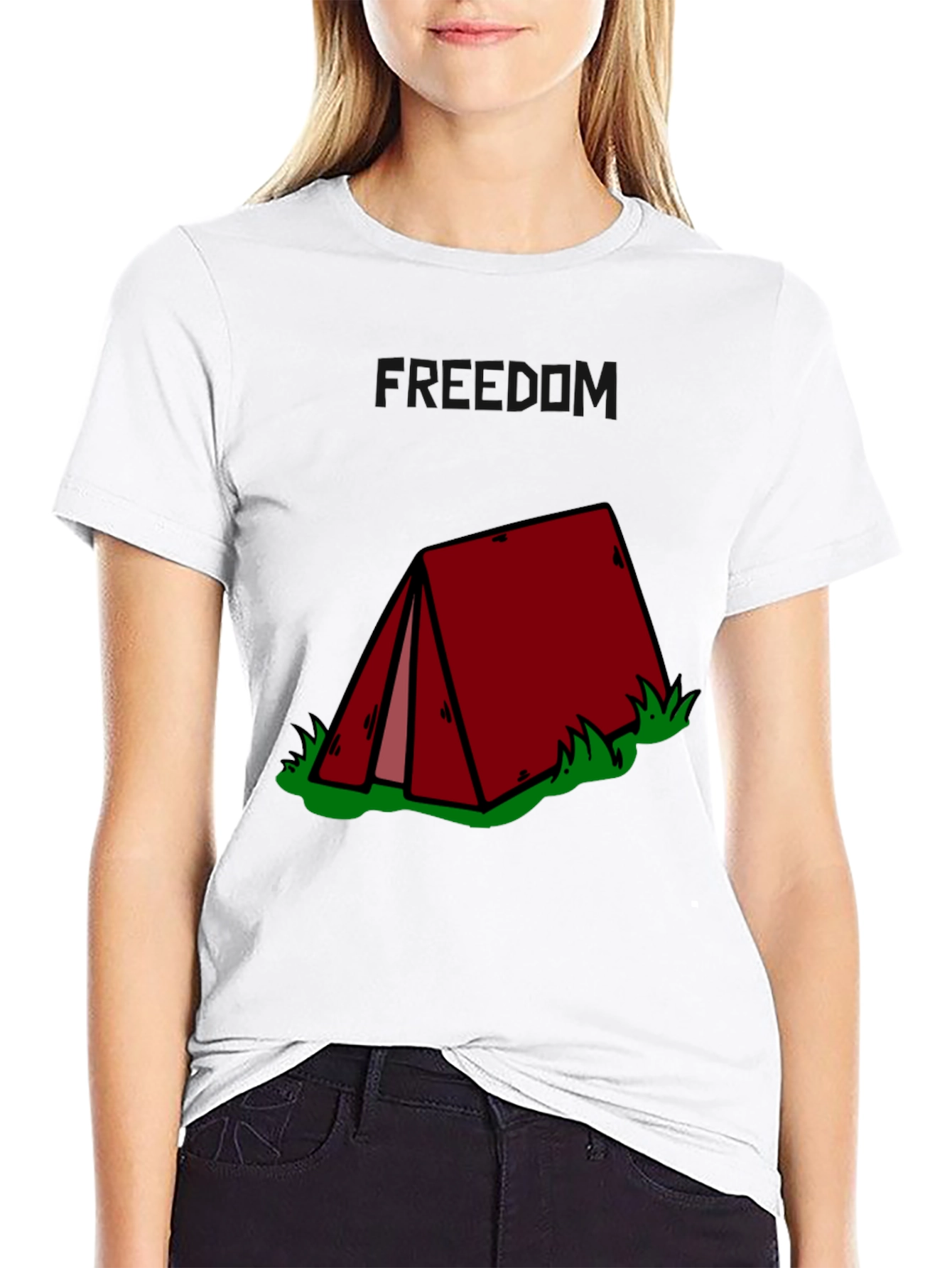 Camping Tent Graphic Tee - Black Cotton T-Shirt