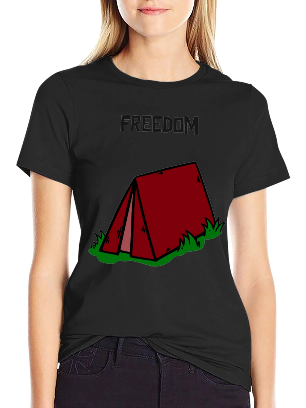 Camping Tent Graphic Tee - Black Cotton T-Shirt