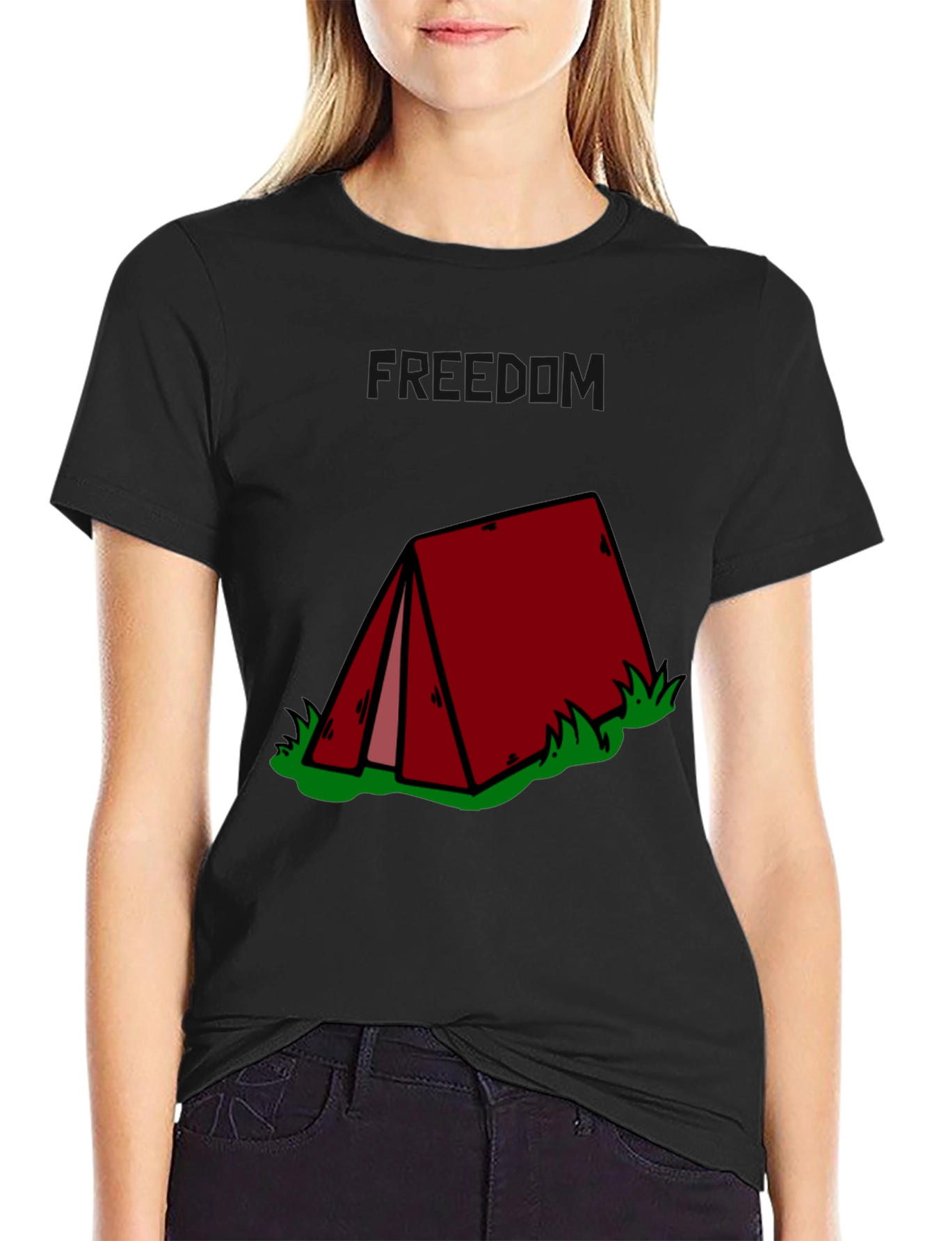 Camping Tent Graphic Tee - Black Cotton T-Shirt
