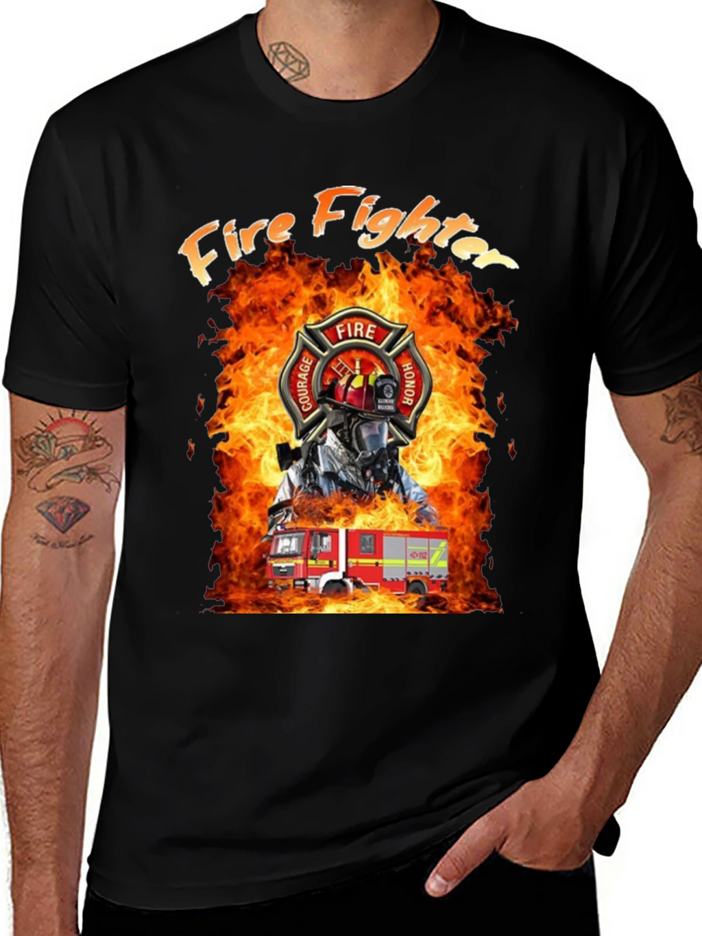 Firefighter T-Shirt - Courage Honor Fire Design