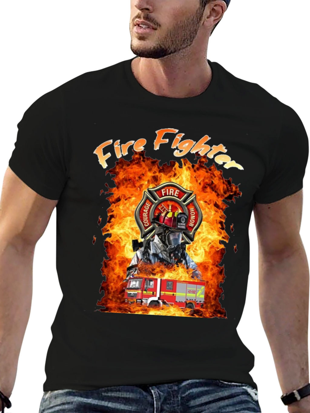 Firefighter T-Shirt - Courage Honor Fire Design