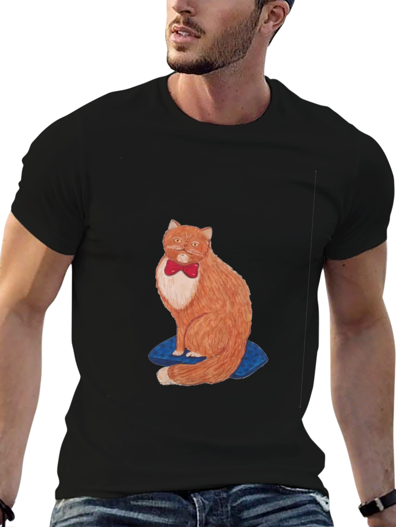 Cat with Bowtie Black T-Shirt