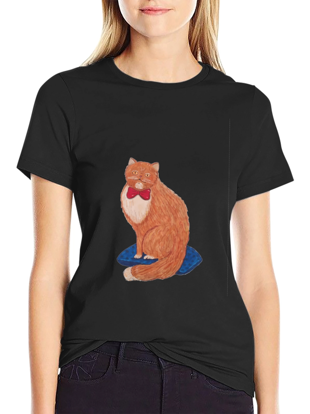 Cat with Bowtie Black T-Shirt