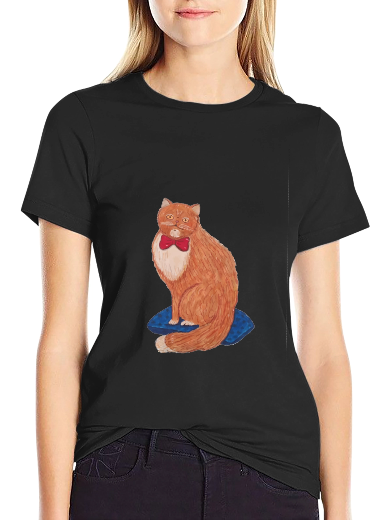 Cat with Bowtie Black T-Shirt