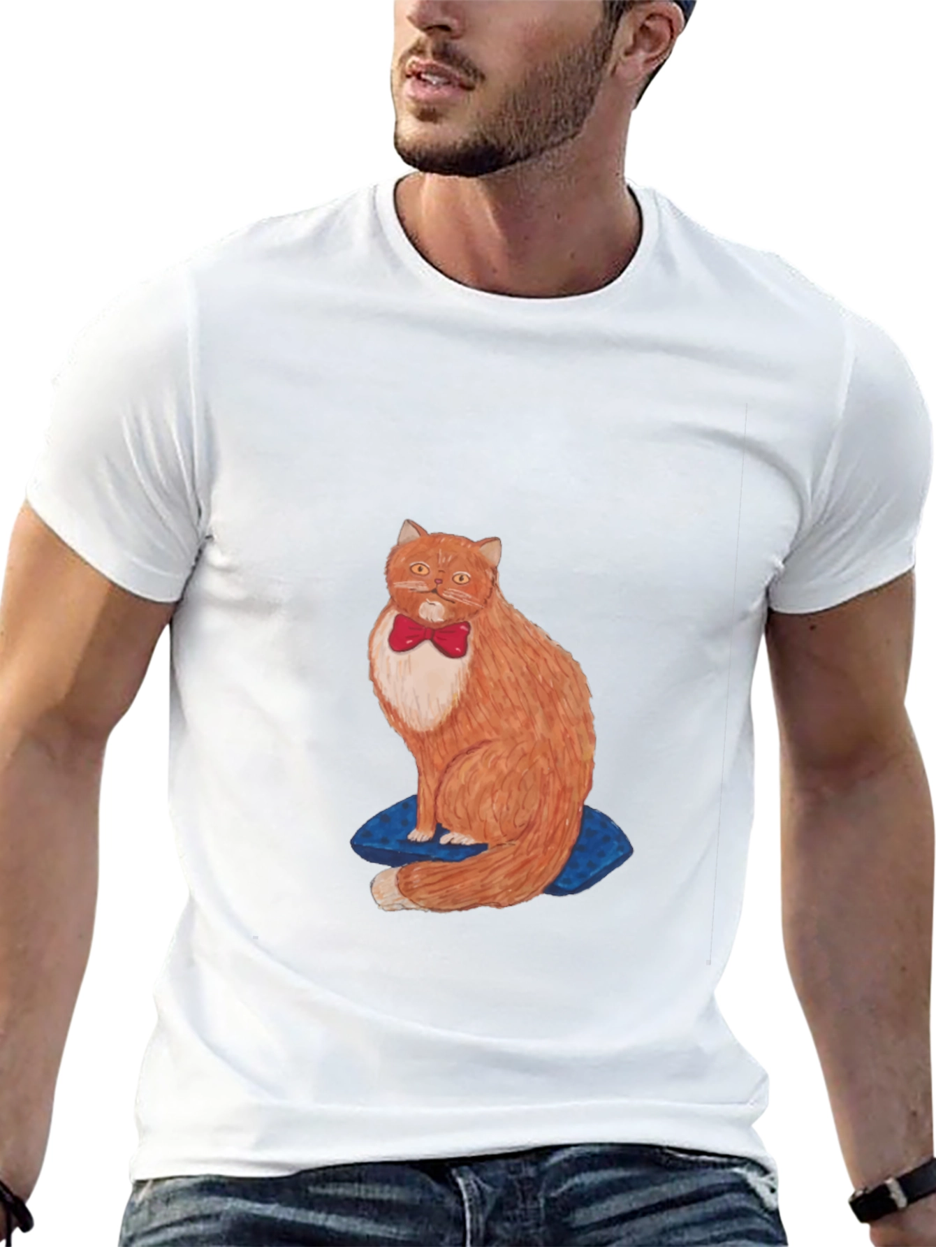 Cat with Bowtie Black T-Shirt